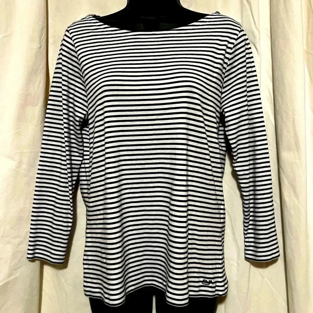 ✨VINEYARD‎ VINES Striped Boatneck 3/4 Sleeve Top Womens Sz L